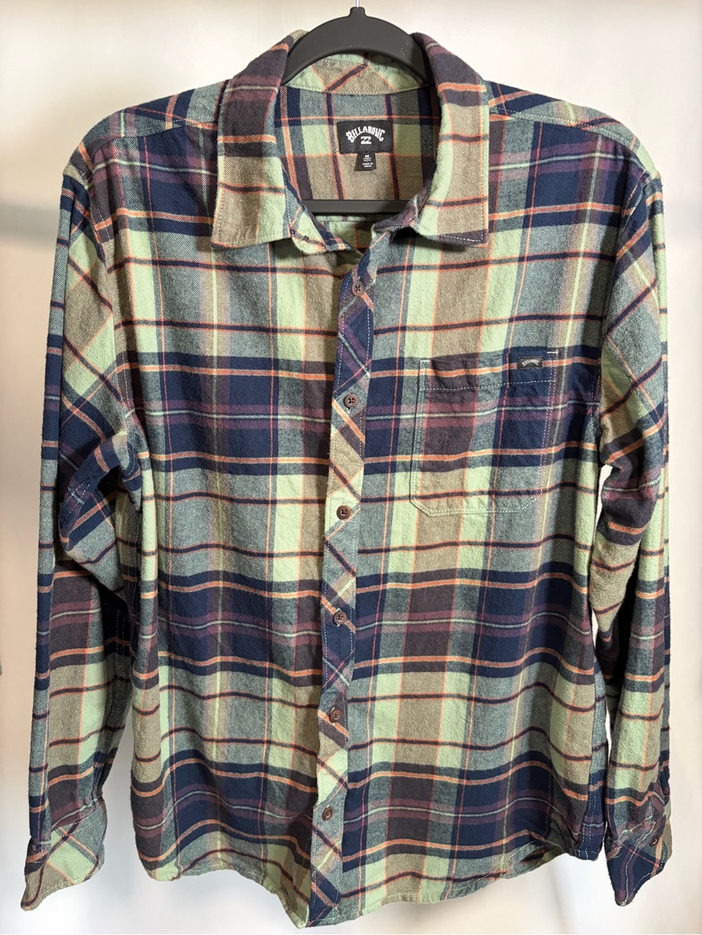 Billabong Men's Green Navy Plaid Flannel Shirt